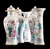 Chinese export porcelain famille rose tall garniture
