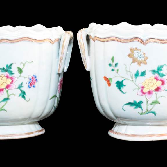 Pair of Chinese export porcelain famille rose Winecoolers with loop handles