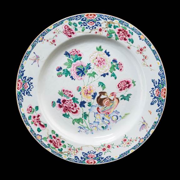 Massive Chinese export porcelain famille rose Charger with Mandarin ducks
