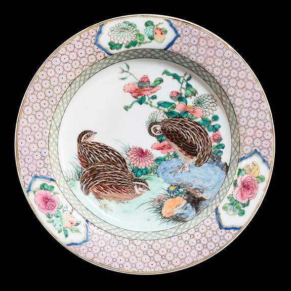 Chinese eggshell porcelain famille rose dish with quail
