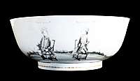 Chinese export porcelain punchbowl painted en grisaille with the Battle of the Saintes