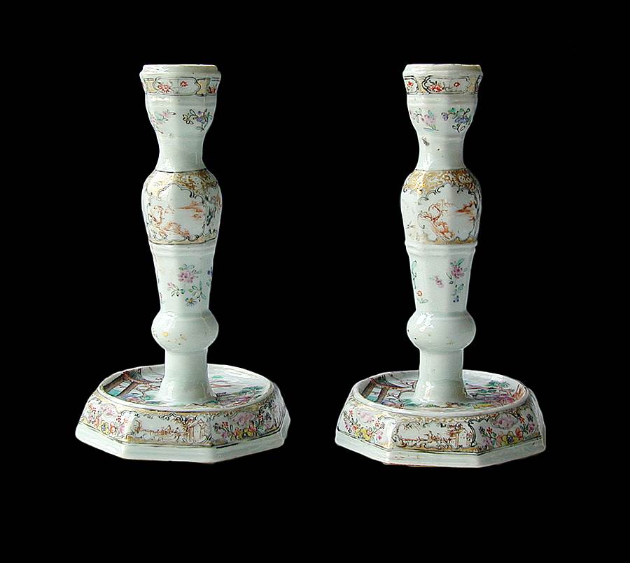 Pair of Chinese famille rose porcelain candlesticks