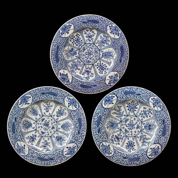 Three Massive Chinese export porcelain blue and white chargers