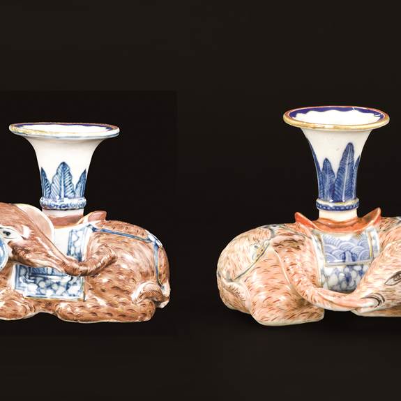 Matched Pair of Chinese export porcelain elephant candlesticks