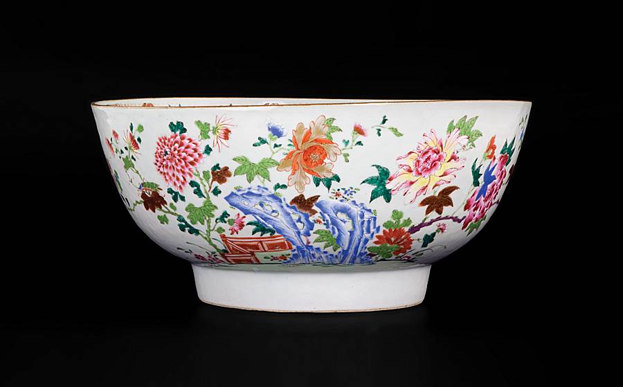 Chinese export porcelain famille rose punch bowl
