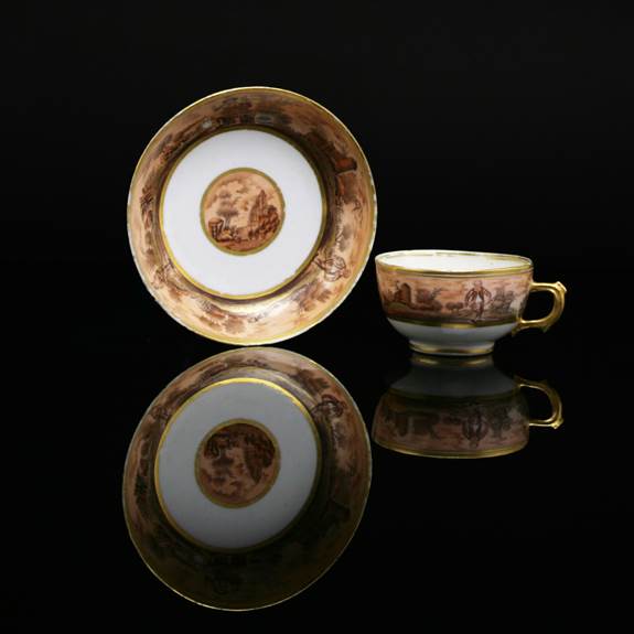 chinese export porcelain european subject cup and saucer