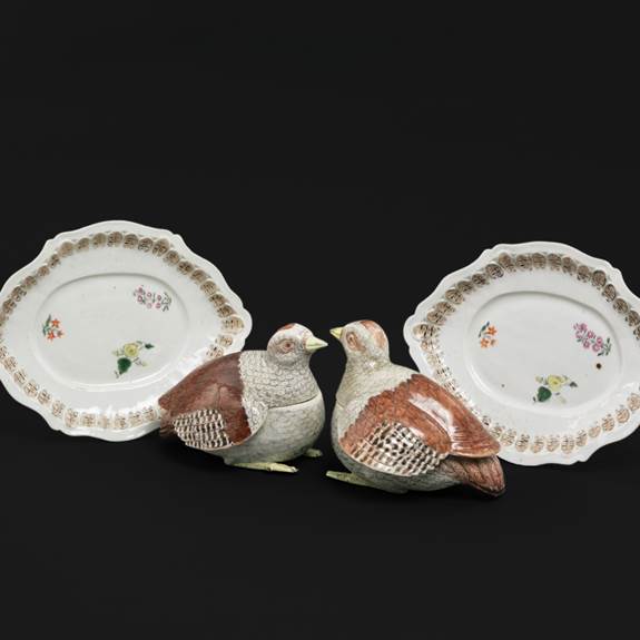 pair of chinese export porcelain partridges tureens