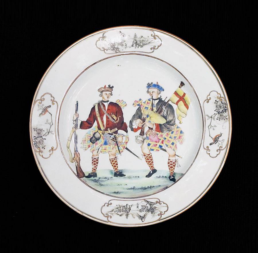 sold: chinese export porcelain plate with two scotsmen