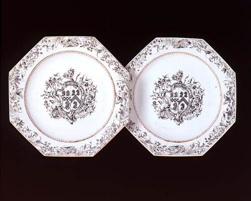 Pair of Chinese armorial plates with the arms of Birkbeck