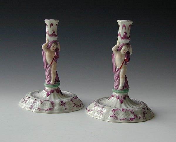 Pair European porcelain candlesticks circa 1770