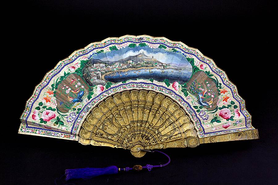sold: chinese export topographical paper fan