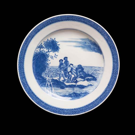 chinese export porcelain european subject blue and white plate
