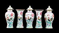 Chinese export porcelain famille rose garniture with roosters