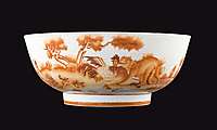 Chinese export porcelain small punchbowl with two fox scenes