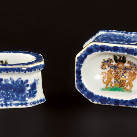 Pair of Chinese export porcelain armorial salts