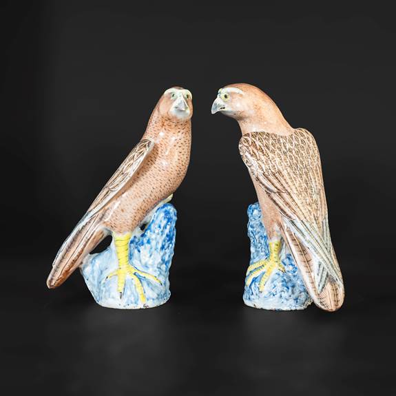 Pair of Chinese export porcelain famille rose hawks