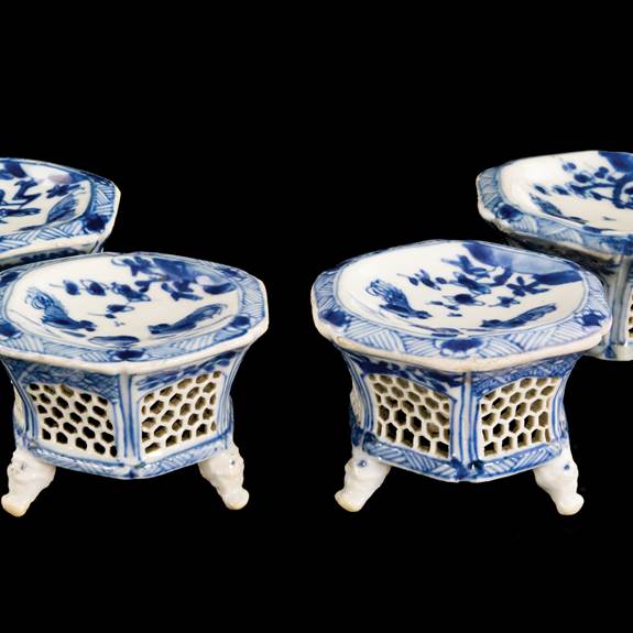 Set of four Chinese export porcelain blue and white salts
