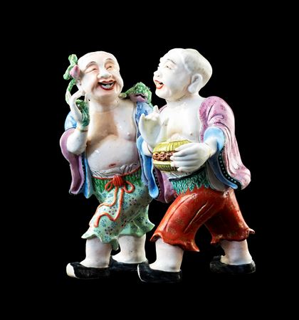 GG: Chinese export porcelain famille rose figure group of the Hehe Erxian