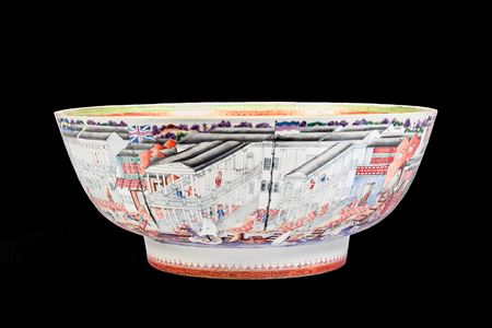 Chinese Export Porcelain Punchbowl with the Hongs at Canton