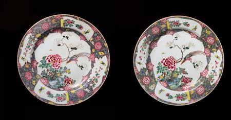 Pair of Massive Chinese export porcelain famille rose chargers