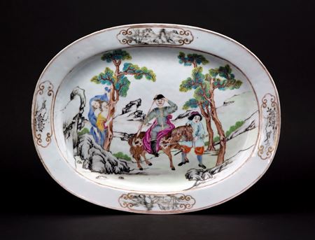 Chinese export porcelain famille rose meatdish with Don Quixote scene
