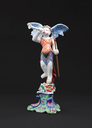 chinese export porcelain figure of the angel of fame, copying a delft original