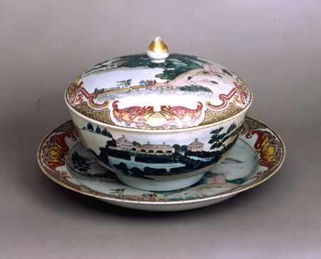 TOPOGRAPHICAL PUNCH BOWL WITH COVER AND STAND