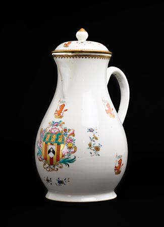 Chinese export porcelain armorial pitcher and cover, arms of Richardson