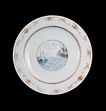 chinese export porcelain charger with european marine subject