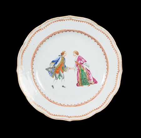 Chinese export porcelain famille rose dinner plate with European couple