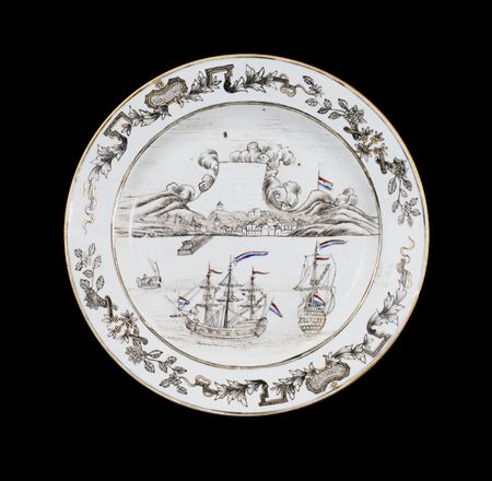 Chinese export porcelain grisaille dinner plate, Cape of Good Hope